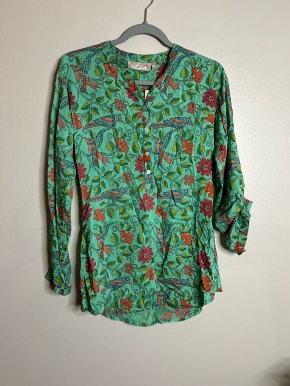 Womens Top Extra Small Popover Bird Exotic Print Colorful Novelty Tunic Utsa